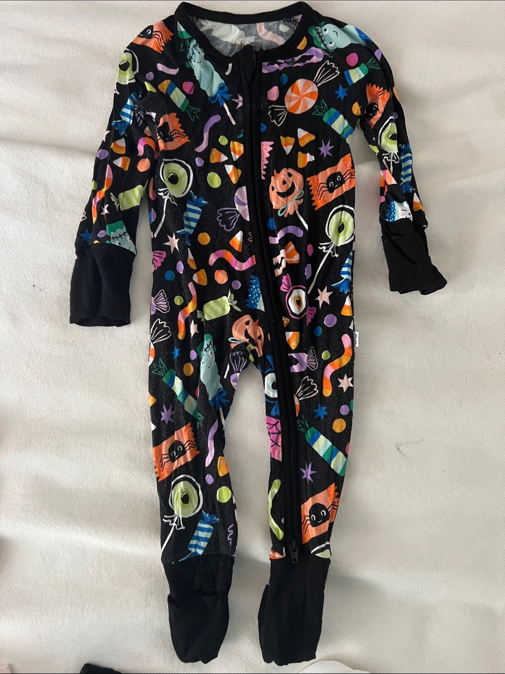 Little Sleepies Black Halloween Candy & Spooky Print Footed One-Piece
